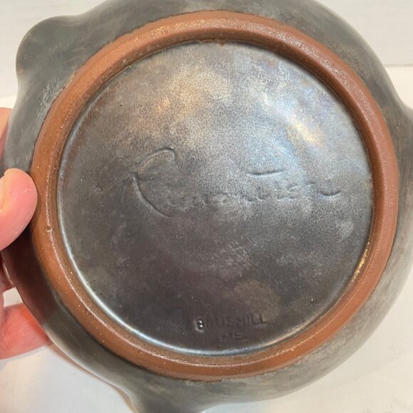 Handcrafted 2 piece Blue & Green Ceramic Dishes one with Fused Glass Center - Picture 5 of 9